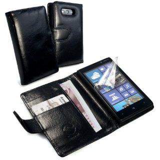 Tuff Luv Personalised Vintage Leather Wallet Style Case Cover (inc screen protector) for Nokia Lumia 820   Black Cell Phones & Accessories