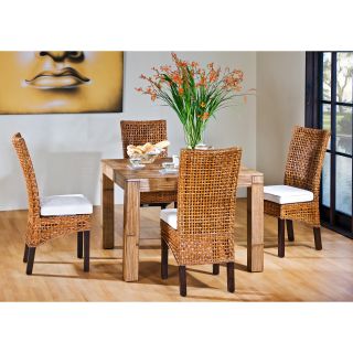 Hospitality Rattan Pegasus Indoor 5 Piece Rattan & Wicker Dining Set with Square Base   Natural   Seats 4   Dining Table Sets