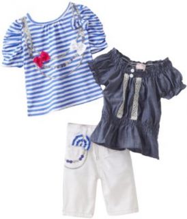 Nannette Baby Girls Infant Stripe Capri Set, Blue, 12 Months Clothing