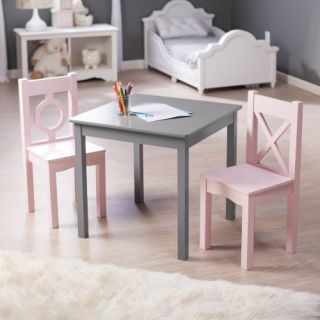 Lipper Hugs and Kisses Table and 2 Chair Set   Gray & Pink   Activity Tables
