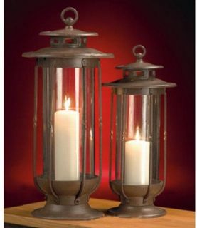 Glass Hurricane Lanterns Set of 2 Large and Small   Candle Holders