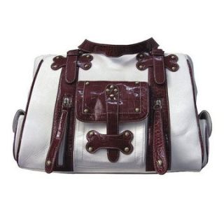 Backbone Pet Faux Leather Handbag Pet Carrier   White and Burgundy   Dog Carriers