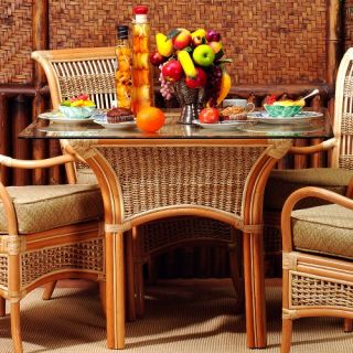 Spice Island Wicker Dining Table with Glass Top   Indoor Wicker Furniture