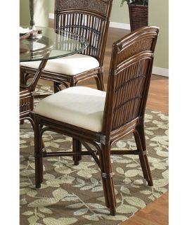 Hospitality Rattan Polynesian Indoor Rattan & Bamboo Side Chair with Cushion   Antique   Dining Chairs