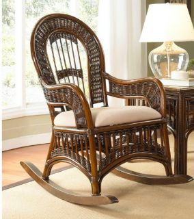Hospitality Rattan St. Lucia Indoor Rattan & Wicker Rocking Chair with Cushion   Antique   Indoor Wicker Furniture