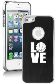 Apple iPhone 5 5S Black 5E1455 Aluminum Plated Chrome Hard Back Case Cover Love Basketball Cell Phones & Accessories