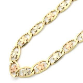 14K Tri Color Gold 4.5mm Link Flower Chain Necklace 20" Jewelry