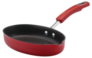Rachael Ray Porcelain Enamel II 9 in. Oval Skillet with One Spout Tulip Shape   Solid Red   Fry Pans & Skillets