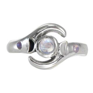 Moonstone Lunar Phases Sterling Silver Triple Goddess Ring Wicca Pagan (sz 4 15) Jewelry