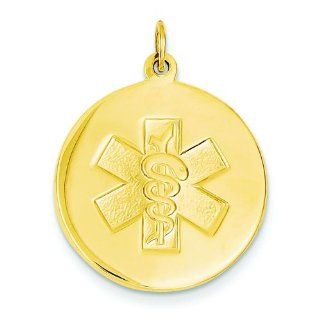 14K Yellow Gold Round Medical ID Charm Jewelry 30mm Jewelry