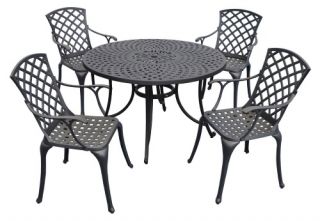 Crosley Sedona 48 in. 5 Piece Cast Aluminum Outdoor Dining Set with High Back Arm Chairs   Patio Dining Sets