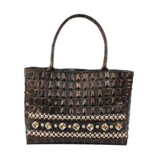 KurtMen design Handbag 828 Dark Brown Large Wedge Gladiator Large Wedge Diamonds Top Handle Handbags Clothing
