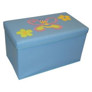 RiverRidge Kids Large Storage Ottoman with Bee and Flowers Design   Light Blue   Toy Storage