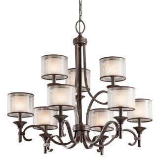 Kichler Lighting 42382MIZ Lacey 9 Light Chandelier, Mission Bronze with Cased Opal Inner Diffusers and Light Umber Translucent Outer Shades   Kichler Lacey Light Chandellier  