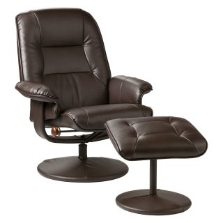 Recliner and Ottoman   Cafe Brown Faux Leather   Leather Recliners