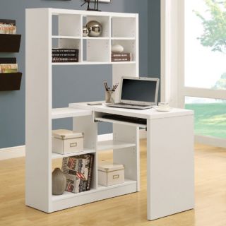 Monarch Hollow Core Left or Right Facing Corner Desk with Hutch   White   Desks