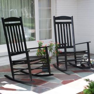 Pair of Coral Coast Indoor/Outdoor Slat Back Rocking Chairs   Black   Indoor Rocking Chairs