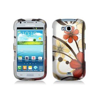 Silver Red Flower Hard Cover Case for Samsung Galaxy Axiom SCH R830 Cell Phones & Accessories