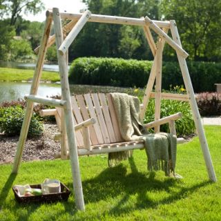 Coral Coast Rustic Natural Log Curved Back Porch Swing and A Frame Set   Porch Swings