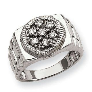 14k White Gold Ridged Side Circular Top Mens Diamond Ring Mounting Jewelry