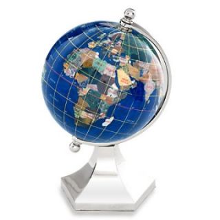 Kalifano Caribbean Blue 4 in. Gemstone Globe and Bright Silver Contempo Stand   Globes