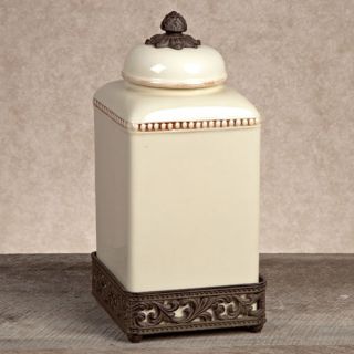 GG Collection Ceramic Canister with Metal Base   Cream   Kitchen Canisters