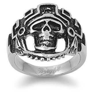 Stainless Steel Mayan Skull Ring Jewelry