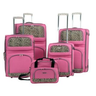 Rockland 5 Piece Pink Leopard Luggage Set   Luggage Sets