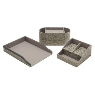 kathy ireland Office by Bush Furniture Brocade Swirl Desktop Storage Accessory Bundle   Charcoal and Gray   Office Desk Accessories