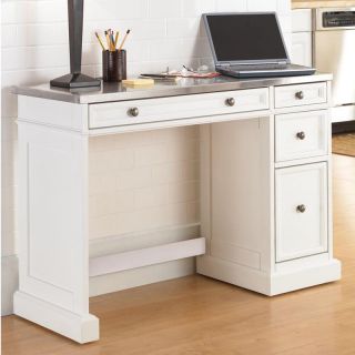 Home Styles Traditions White Utility Desk with Stainless Steel Top   Computer Desks