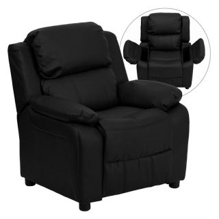 Flash Furniture Deluxe Heavily Padded Leather Kids Recliner with Storage Arms   Black   Kids Recliners