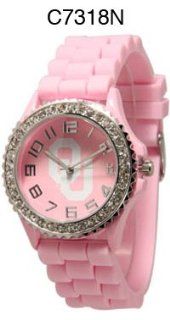 NCAA Officially Licensed Oklahoma Sooners Pink with Rhinestones Ladies Watch  Sports Fan Watches  Sports & Outdoors