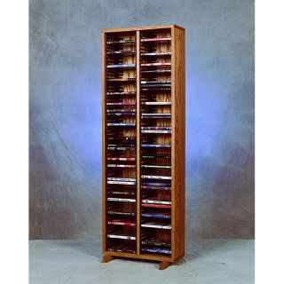 The Wood Shed Solid Oak 128 DVD Media Tower with Individual Locking Slots   Media Storage