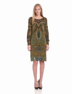 Jones New York Women's Long Sleeve Print Dress, Emerald Multi, 8