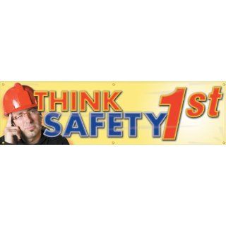 Accuform Signs MBR815 Reinforced Vinyl Motivational Safety Banner "THINK SAFETY 1st" with Metal Grommets, 28" Width x 8' Length Industrial Warning Signs