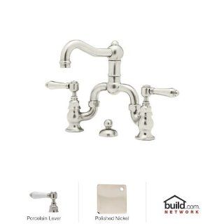 Rohl A1419LPPN 2 Country Bath Low Lead Bridge Bathroom Faucet with Pop Up Drain and Porcelain Lev, Polished Nickel   Touch On Bathroom Sink Faucets  