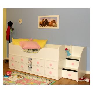 Sierra Jr. Captains Bed with High Frame and Stairway   White   Kids Captains Beds