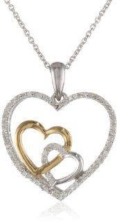 18k Gold Plated Sterling Silver Diamond Triple Heart Pendant Necklace (1/4 cttw, I J Color, I2 I3 Clarity), 18" Jewelry