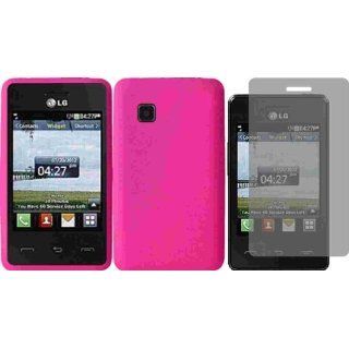 For Tracfone LG 840G LG840G Silicone Jelly Skin Cover Case Hot Pink + LCD Screen Protector Cell Phones & Accessories