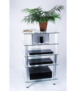 RTA Home and Office T1D 137 NEW Tier One Designs Clear Glass and Aluminum Component Audio Rack   Media Storage