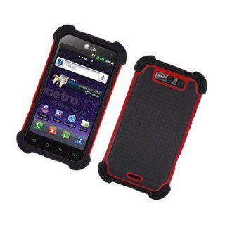 For LG Connect 4G/MS840 Armor 3in1 Silicone/Hard/TPU Case Black/Red/Black 