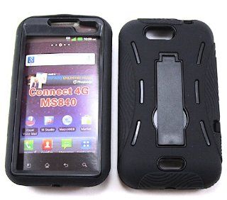 LG CONNECT 4G MS 840 ALL BLACK STAND + HYBRID RUBBER HARD SNAP ON CASE SNAP ON PROTECTOR ACCESSORY Cell Phones & Accessories