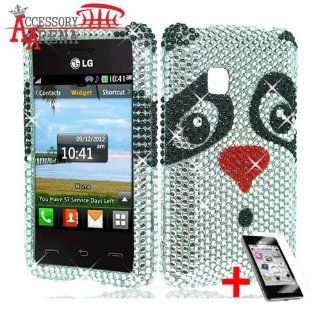 LG 840 G BLACK WHITE PANDA BEAR DIAMOND BLING COVER SNAP ON HARD CASE + SCREEN PROTECTOR by [ACCESSORY ARENA] Cell Phones & Accessories
