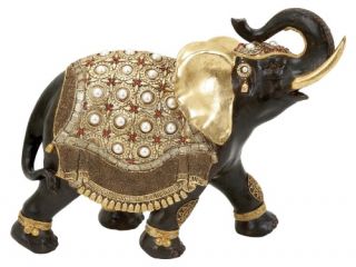 Polystone Elephant Distinctive and Elegant with Gold Detail   Sculptures & Figurines