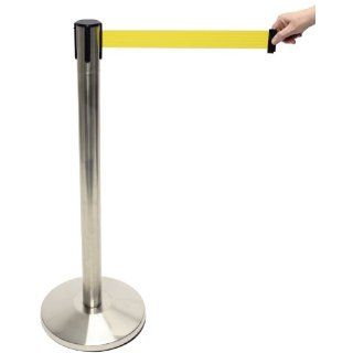 Accuform Signs PRB841YL Steel Blockade Retractable Belt Tape Facility Traffic Control Barrier, 2" Width, Brushed Steel Post/Yellow Belt Tape Industrial Safety Rope Barriers