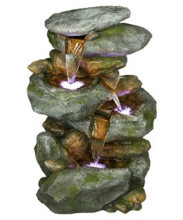 Alpine Stacked Rock Waterfall Outdoor Fountain with LED Lights   Fountains