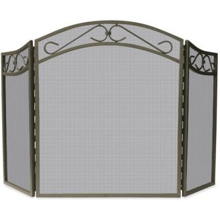3 Fold Bronze Wrought Iron Arch Top Screen with Scrolls   Fireplace Screens