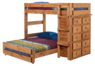 Chelsea Home Twin over Full Loft Bed with 10 Drawer Chest   Ginger Stain   Loft Beds