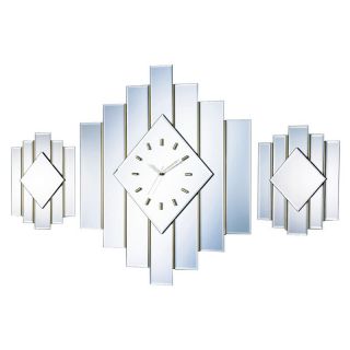 George Nelson Diamond Staggered Beveled Mirror Wall Clock Set with Gold Accent by Kirch   Wall Clocks