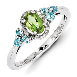 Sterling Silver Peridot Blue Topaz Diamond Ring   Size 9   JewelryWeb Jewelry